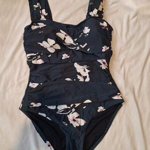 Floral Kid One Piece Swimsuit - Black and Pink